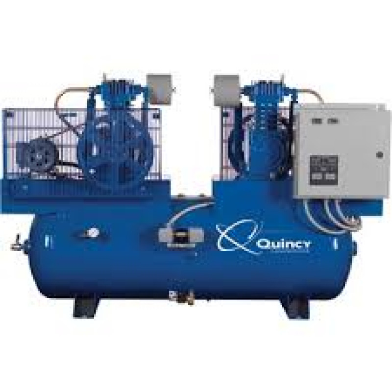 Quincy Duplex Air Compressor - 5 HP, 460 Volt, 3 Phase, 80 Gallon Horizontal