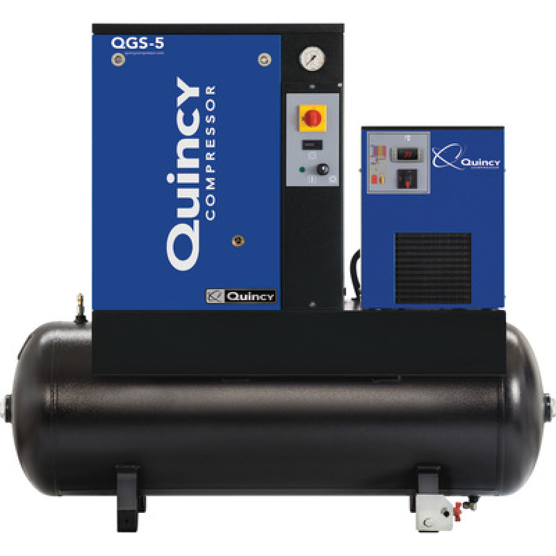 Quincy QGS Rotary Screw Compressor with Dryer - 5 HP, 230 Volt Single Phase, 60 Gallon, 16.6 CFM