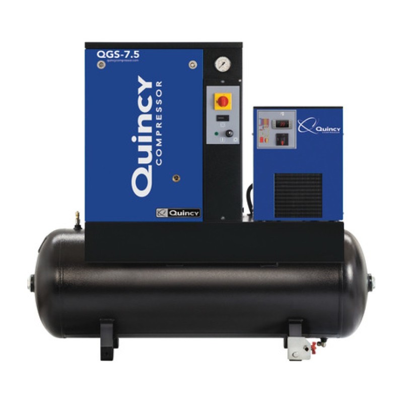 Quincy QGS Rotary Screw Compressor with Dryer - 7.5 HP, 230 Volt Single Phase, 60 Gallon, 21.2 CFM