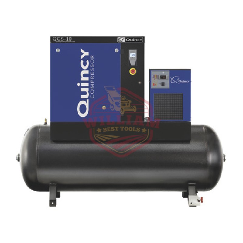 Quincy QGS-10 Rotary Screw Compressor - 39.6 CFM at 125 PSI, 3-Phase, 120-Gallon Horizontal, Tank-Mount with Dryer