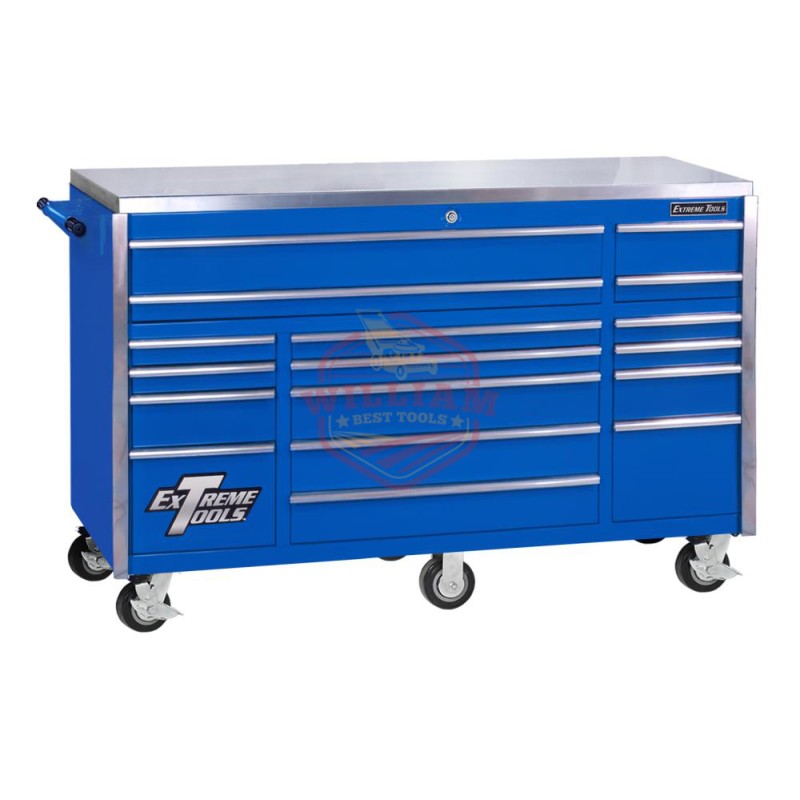 Extreme Tools 72 In. 17 Drawer Triple Bank Professional Roller Cabinet- Blue