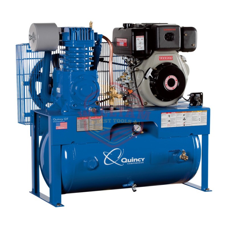 Quincy QT-7.5 Splash Lubricated Reciprocating Air Compressor - 10 HP Yanmar Diesel Engine, 30-Gallon Horizontal