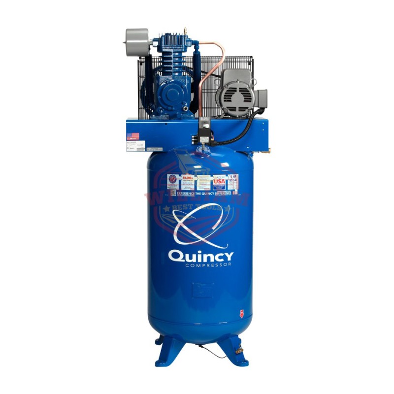 Quincy QT-05 Splash Lubricated Reciprocating Air Compressor - 5 HP, 230 Volt, 1 Phase, 80-Gallon Verticals